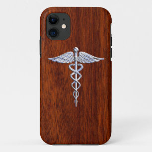 Chrome Like Caduceus Medical Symbol Mahogany Decor iPhone 11 Case