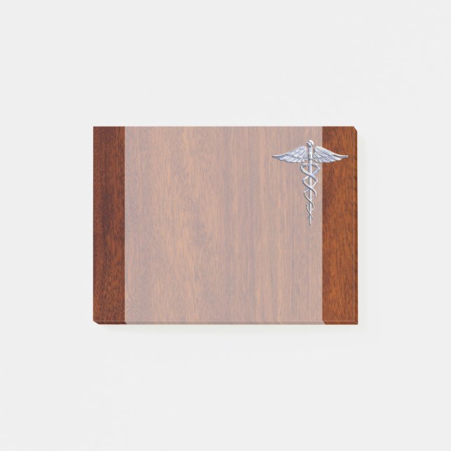 Chrome Like Caduceus Medical Symbol Mahogany Decor Post-it Notes (Front)
