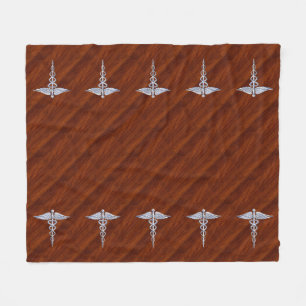 Chrome Like Caduceus Medical Symbol Mahogany Print Fleece Blanket