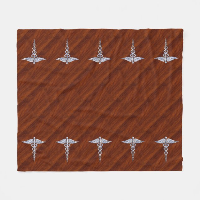 Chrome Like Caduceus Medical Symbol Mahogany Print Fleece Blanket (Front (Horizontal))