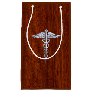 Chrome Like Caduceus Medical Symbol Mahogany Print Small Gift Bag