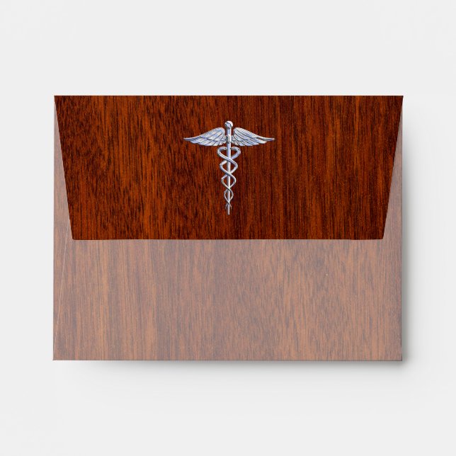 Chrome Like Caduceus Medical Symbol Mahogany Style Envelope (Back (Top Flap))