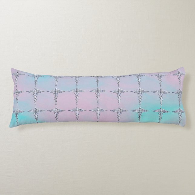 Chrome Like Caduceus Medical Symbol Mother Pearl Body Pillow (Front)