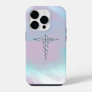 Chrome Like Caduceus Medical Symbol Mother Pearl iPhone 14 Pro Case