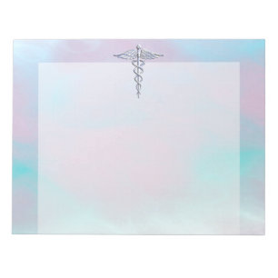 Chrome Like Caduceus Medical Symbol Mother Pearl Notepad