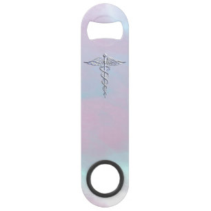 Chrome Like Caduceus Medical Symbol Mother Pearl Speed Bottle Opener