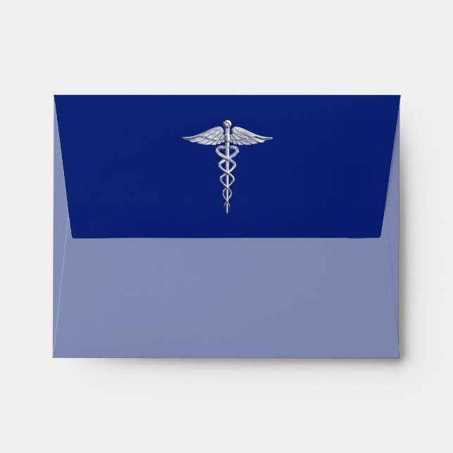 Chrome Like Caduceus Medical Symbol Navy Blue Deco Envelope (Back (Top Flap))