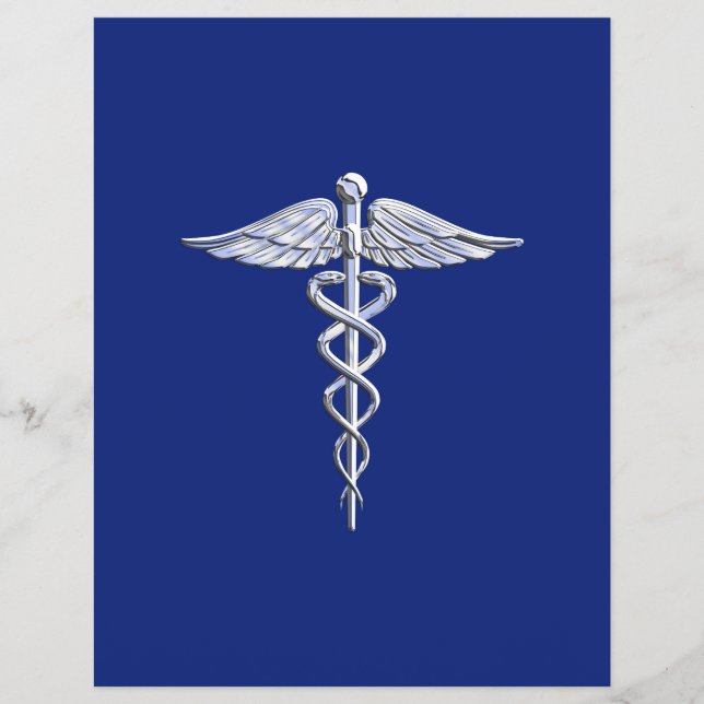 Chrome Like Caduceus Medical Symbol Navy Blue Deco Flyer (Front)
