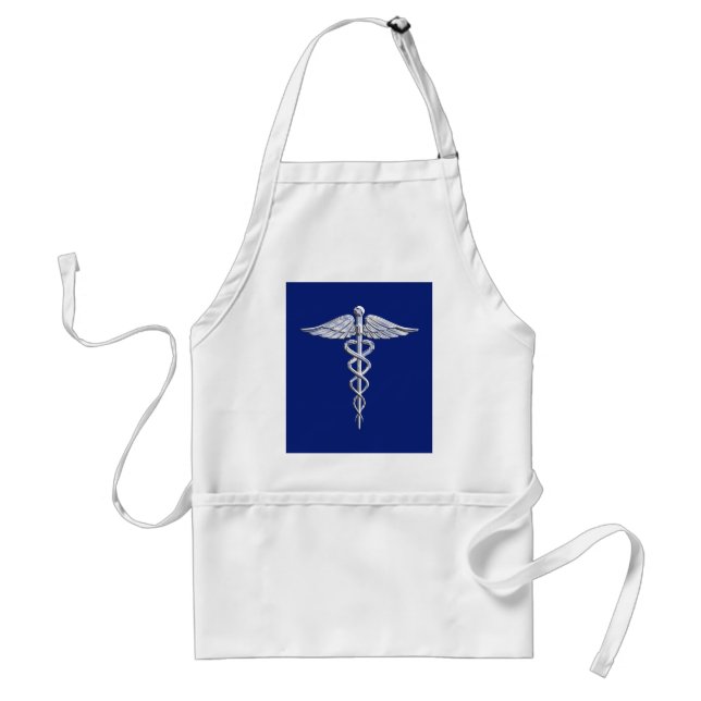 Chrome Like Caduceus Medical Symbol on Blue Decor Standard Apron (Front)