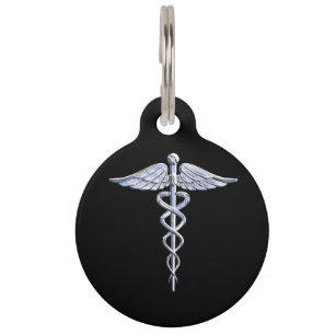 Chrome Like Caduceus Medical Symbol Pet Tag