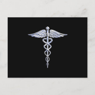 Chrome Like Caduceus Medical Symbol Postcard