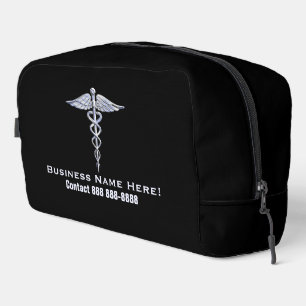 Chrome Like Caduceus Medical Symbol with Text Dopp Kit