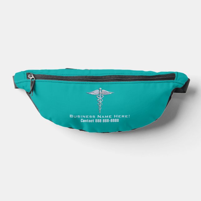 Chrome Like Caduceus Medical Symbol with Text Fanny Pack (Lay Down)