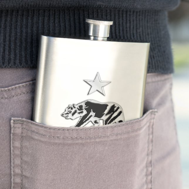 Chrome Like California Republic Bear Print Hip Flask (In Situ)