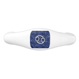 Chrome Like Cancer Sign on Blue Digital Camo Ceramic Drawer Pull