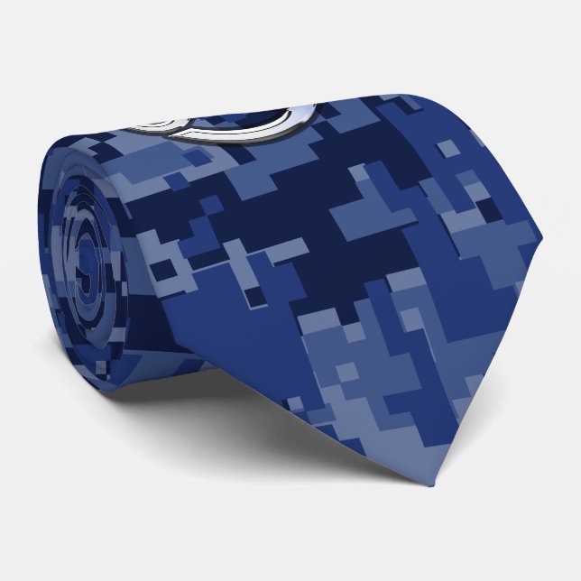 Chrome Like Cancer Sign on Blue Digital Camo Tie (Rolled)