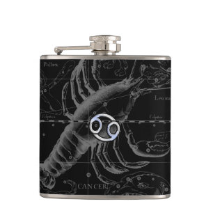 Chrome like Cancer Sign on Hevelius Engraving Hip Flask