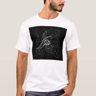 Chrome like Cancer Sign on Hevelius Engraving T-Shirt