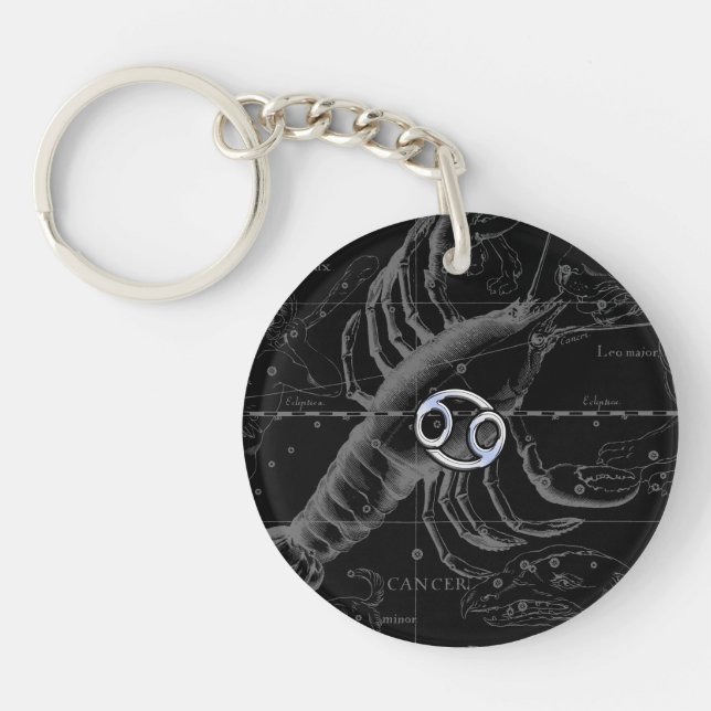 Chrome like Cancer Zodiac Constellation Hevelius Keychain (Front)