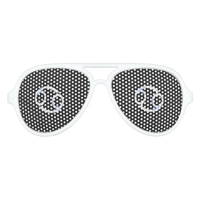 Chrome Like Cancer Zodiac Sign on Black Aviator Sunglasses (Front)
