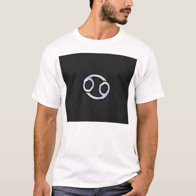 Chrome Like Cancer Zodiac Sign on Snake Skin Style T-Shirt (Front)