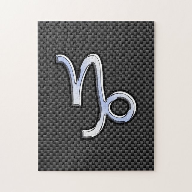 Chrome like Capricorn Sign Black Carbon Fibre Jigsaw Puzzle (Vertical)