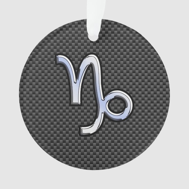 Chrome like Capricorn Sign Black Carbon Fibre Ornament (Front)