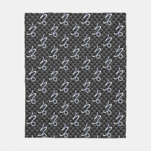 Chrome like Capricorn Zodiac Sign on Carbon Fiber Fleece Blanket