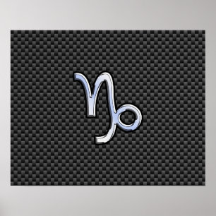 Chrome like Capricorn Zodiac Sign on Carbon Fibre