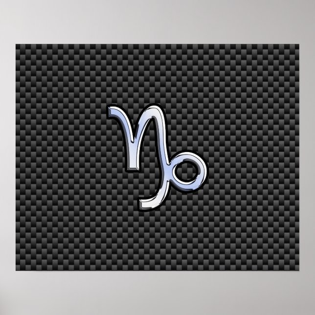 Chrome like Capricorn Zodiac Sign on Carbon Fibre (Front)