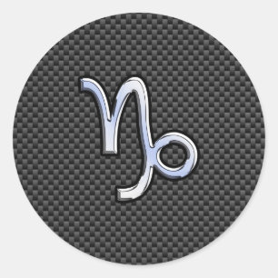 Chrome like Capricorn Zodiac Sign on Carbon Fibre Classic Round Sticker