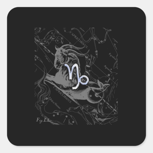 Chrome like Capricorn Zodiac Sign on Hevelius Square Sticker (Front)