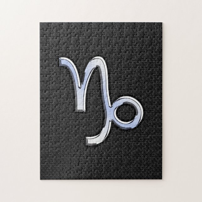 Chrome like Capricorn Zodiac Symbol on Snake Skin Jigsaw Puzzle (Vertical)