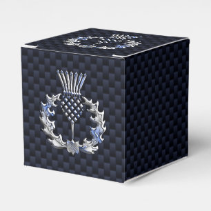 Chrome Like Carbon Fibre Print Scottish Thistle Favor Box