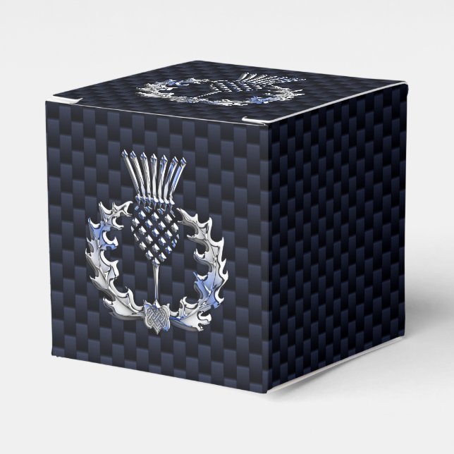 Chrome Like Carbon Fibre Print Scottish Thistle Favor Box (Front Side)