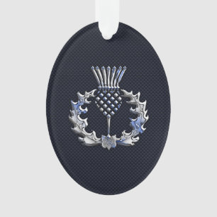 Chrome Like Carbon Fibre Print Scottish Thistle Ornament