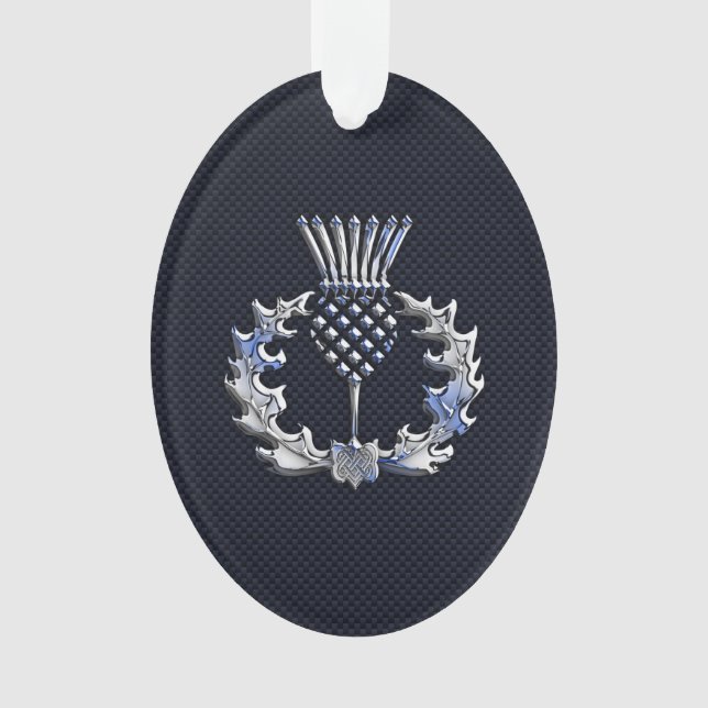 Chrome Like Carbon Fibre Print Scottish Thistle Ornament (Front)