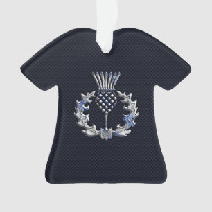 Chrome Like Carbon Fibre Print Scottish Thistle Ornament