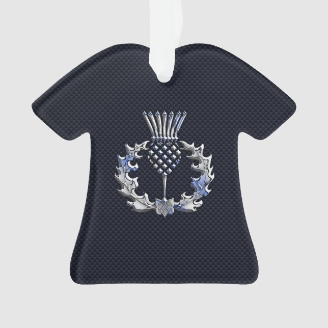 Chrome Like Carbon Fibre Print Scottish Thistle Ornament (Front)