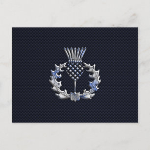 Chrome Like Carbon Fibre Print Scottish Thistle Postcard