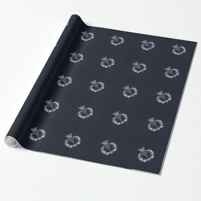 Chrome Like Carbon Fibre Print Scottish Thistle Wrapping Paper (Unrolled)