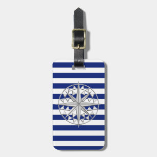 Chrome Like Compass on Nautical Stripes Luggage Tag