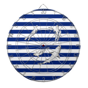 Chrome Like Diver and Sharks on Nautical Stripes Dartboard