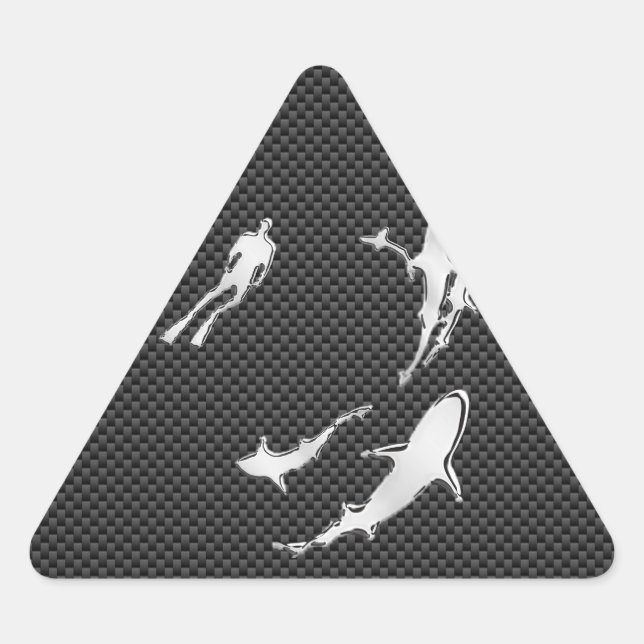 Chrome Like Diver with Sharks on Carbon Fibre Triangle Sticker (Front)