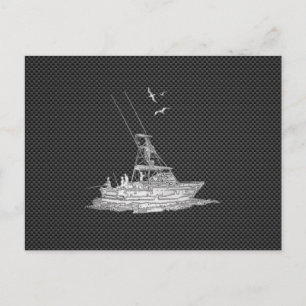 Chrome Like Fishing Boat on Carbon Fibre Postcard