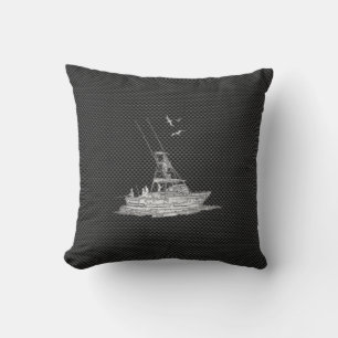 Chrome Like Fishing Boat on Carbon Fibre Throw Pillow