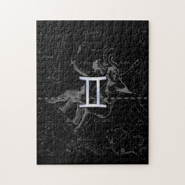 Chrome like Gemini Zodiac Sign on Hevelius 1690 Jigsaw Puzzle (Vertical)
