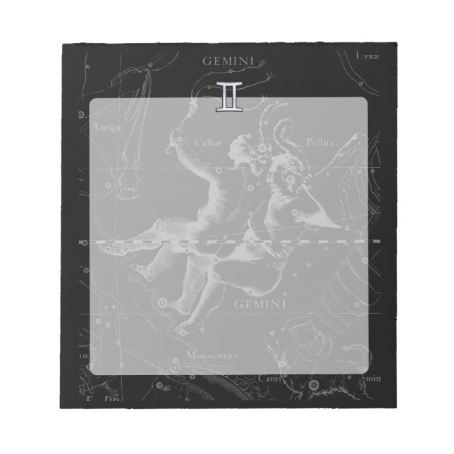 Chrome like Gemini Zodiac Sign on Hevelius 1690 Notepad (Front)