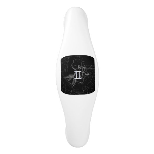Chrome like Gemini Zodiac Symbol on Hevelius Ceramic Cabinet Pull (Front)