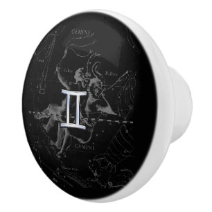 Chrome like Gemini Zodiac Symbol on Hevelius Ceramic Knob